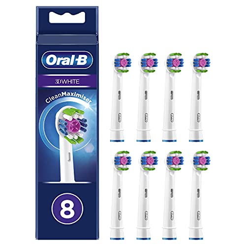 Oral-B 3D White Recambios Cepillo de Dientes Eléctrico, Pack de 8 Cabezales con Tecnología Maximaiser, Blanco - Originales