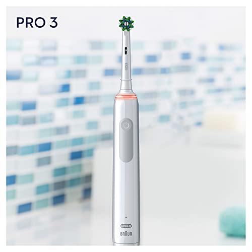 Oral-B Pack Profesional PRO 3 3000 Cepillo de Dientes Eléctrico con Tecnología Braun + 4 Cabezales de Recambio CrossAction - Blanco