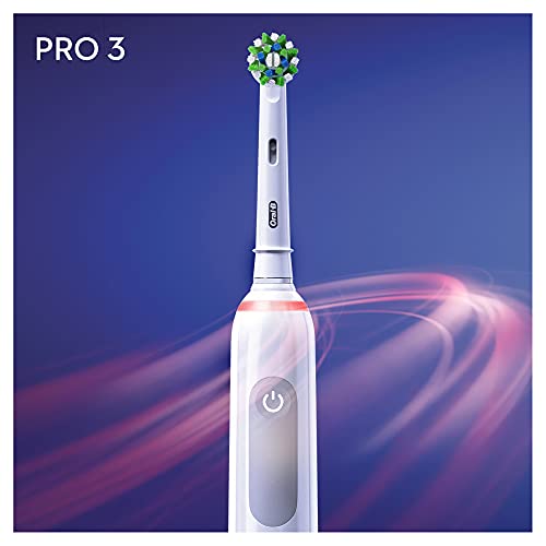 Oral-B Pack Profesional PRO 3 3000 Cepillo de Dientes Eléctrico con Tecnología Braun + 4 Cabezales de Recambio CrossAction - Blanco