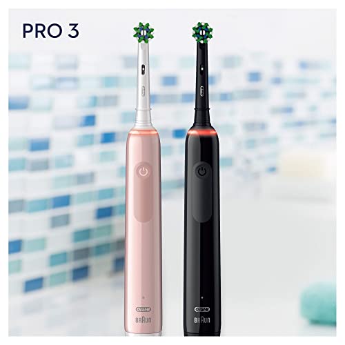 Oral-B PRO 3 Cepillos de Dientes Eléctricos (Pack de 2) con Mangos Recargables, Tecnología Braun y 2 Cabezales de Recambio y Control de Presión, 3900 N, - Rosa/Negro