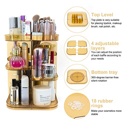 Organizador de Maquillaje Mujer Tocador: Plastico Almacenaje Brochas Cosmeticos Cajas para Baño Armario Tocador - Grande Giratorio Almacenamiento Maquillaje Soporte de ExhibicióN Perfumes | Naranja