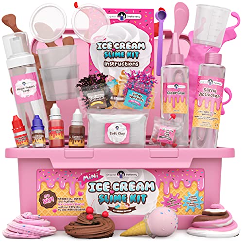 Original Stationery Mini Ice Cream Slime Kit Fluffy -Slime para Niñas, Niños 7 a 12 Fabrica de Slime Fluffy Edición Heladería! Haz Helados Esponjosos de Mantequilla- Regalo Infantil