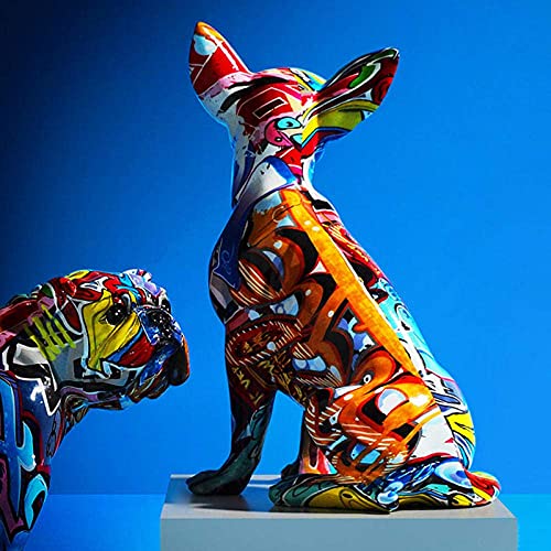 Ornaments Statues Sculptures Colorful Craft Resin Dog Sculpture Home Decoration Accessories Printing Graffiti Animal Model-A  A