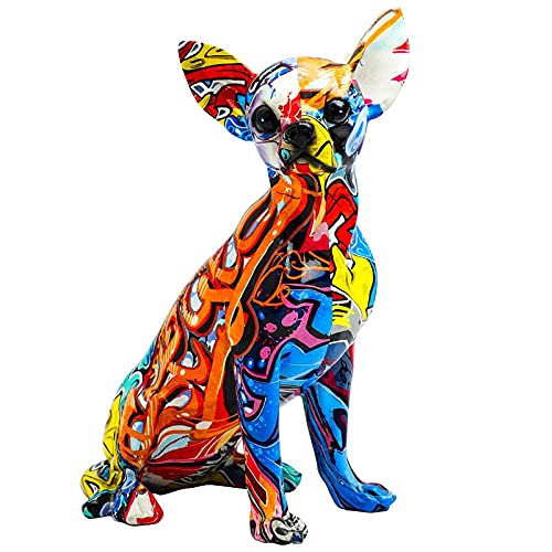 Ornaments Statues Sculptures Colorful Craft Resin Dog Sculpture Home Decoration Accessories Printing Graffiti Animal Model-A  A