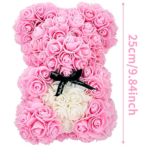 Oso de Rosas,Osito de Rosas Hecho a Mano Oso de Flores Oso de Flores de 25 CM Flor Artificial de Espuma de Oso de Rosa para Siempre para Ella,Regalo para Amigos, Regalos para Mujeres(Rosa)