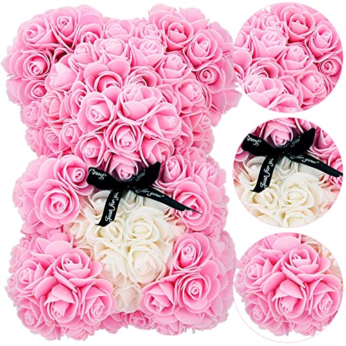 Oso de Rosas,Osito de Rosas Hecho a Mano Oso de Flores Oso de Flores de 25 CM Flor Artificial de Espuma de Oso de Rosa para Siempre para Ella,Regalo para Amigos, Regalos para Mujeres(Rosa)