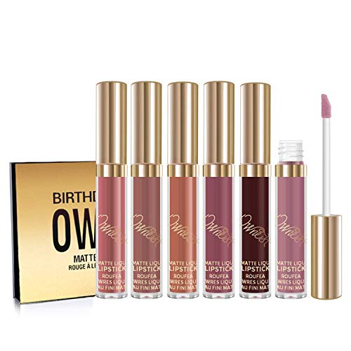 Ownest 6 Colores Mate Lápiz Labial Líquido Lápiz Labial Brillo Impermeable Larga duración LipStick Taza Antiadherente Hidratante Lápiz Labial Líquido