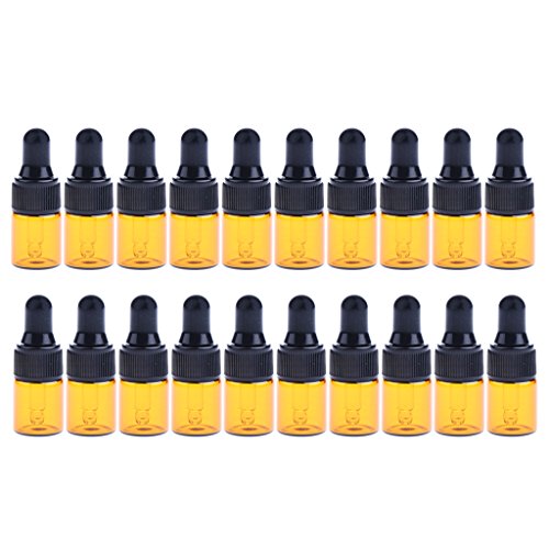 P Prettyia Botellas de Vidrio de 20 Piezas para Aceites Esenciales - Botella de ámbar Vacía Recargable con Cuentagotas para Aromaterapia Líquida Vial de Muestra - marrón 1ml