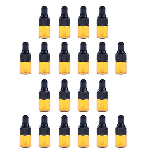 P Prettyia Botellas de Vidrio de 20 Piezas para Aceites Esenciales - Botella de ámbar Vacía Recargable con Cuentagotas para Aromaterapia Líquida Vial de Muestra - marrón 1ml