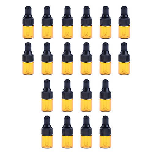 P Prettyia Botellas de Vidrio de 20 Piezas para Aceites Esenciales - Botella de ámbar Vacía Recargable con Cuentagotas para Aromaterapia Líquida Vial de Muestra - marrón 1ml