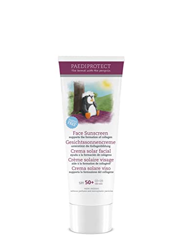 PAEDIPROTECT Crema solar facial bebé SPF 50+ 30 ml, protector solar facial 50 para niños y adultos rostro, protección solar filtro fisico sin perfume, formación de colágeno, vegana antimancha