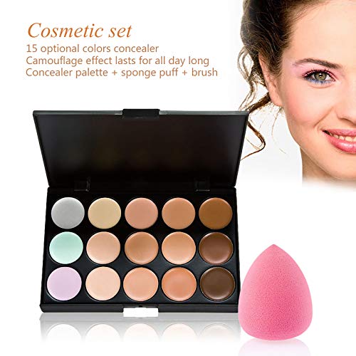 Paleta de Correctores, Anself Juego de Maquillaje, Paleta de Sombras de Ojos Face Contour Set de Paleta de Contorno Corrector de Maquillaje Marcador Kit , Kit 15 Colores Paleta Crema Corrector con Pincel & Esponja de Maquillaje