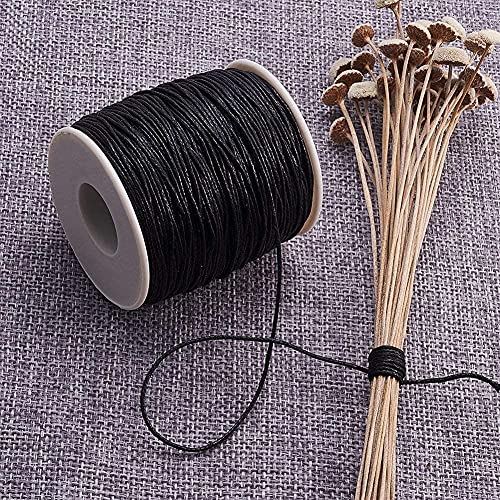 PandaHall 1 rollo de hilo de algodón encerado de 1 mm para hacer joyas, cuero, coser, manualidades, macramé, suministros, 100 yardas por rollo, negro