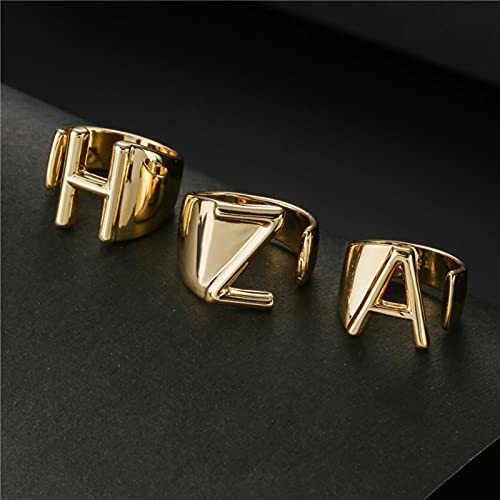 PangTuZiYin 2 Piezas Hueco AZ Letra de Metal Anillo Ajustable Anillo de Apertura Nombre Letra Lado Femenino joyería de Moda Gruesa y Ancha