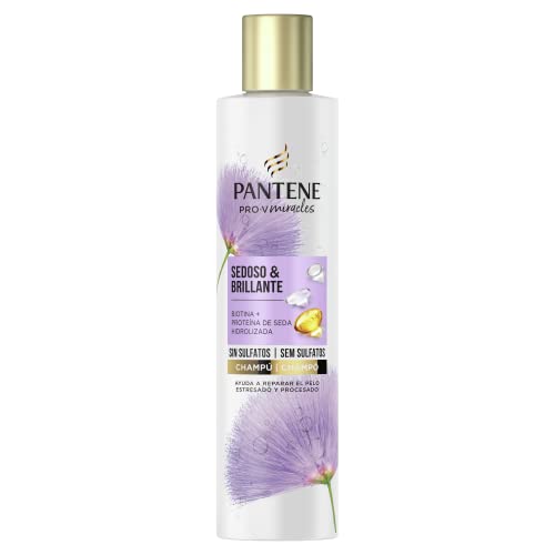 Pantene Pro-V Miracles Champú Sin Sulfatos Sedoso & Brillante, Con Biotina + Proteína De Seda Hidrolizada Para Pelos Excesivamente Perjudicados, Dañados Y Con Mechas, 225ml