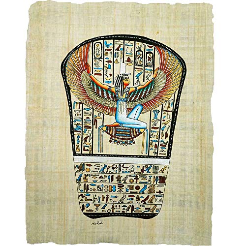 Papiro Egipcio Original de la Diosa del Amor ISIS. Papiro Hecho a Mano y Pintado a Mano en Egipto. 33 x 43 cm