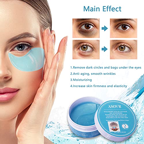 Parches Ojos de Colágeno,60PCS Mascarilla Para Ojos Altamente Hidratante de Acido Hialurónico, Elimina Parches Ojos Bolsas y Ojeras, Diluye las Líneas Finas y Parches Hidrogel Ojos Antienvejecimiento