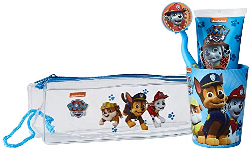 Patrulla Canina | Neceser infantil | Dentífrico + cepillo dental + vaso | Diseño divertido | Paquete con 4 components