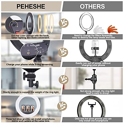 PEHESHE Ring Light Kit 48cm 6500K Anillo de luz LED Regulable con Soporte para trípode de luz Soporte Giratorio para teléfono Adaptador de Zapata para Retrato Maquillaje Grabación de Video