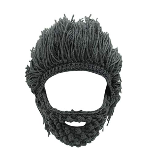 Peluca Creativa de Halloween Vikingo Gran Barba Larga Sombrero de Lana Mascarilla Gorro para Hombres Mujeres Otoño e Invierno Cálido y Divertido Gorra de esquí