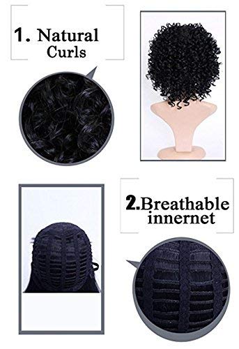 Pelucas de pelo rizado para mujeres negras, pelo natural para mujeres negras,pelucas de pelo humano de encaje frontal corto, pelucas sintéticas onduladas con brazaletes de 35,56 cm, 310 g