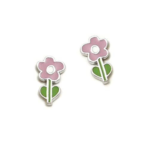 Pendientes plata Ley 925m Agatha Ruiz de la prada 10mm. colección Green flor rosa esmaltada