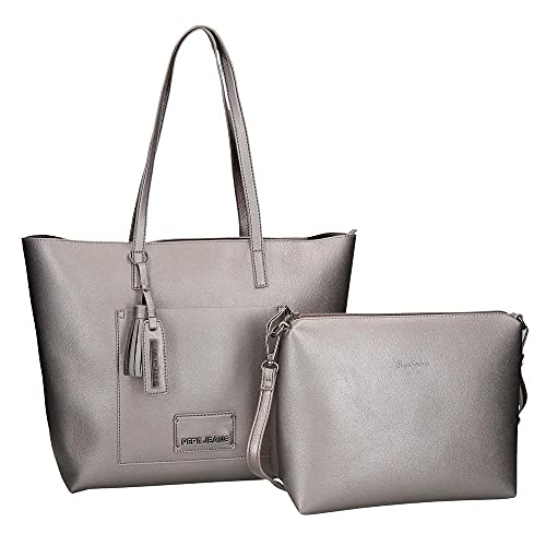 Pepe Jeans Cira Bolso Shopper Gris 42x29x11 cms Piel sintética