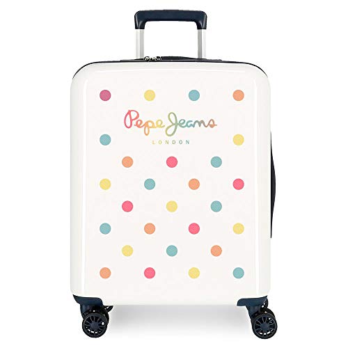 Pepe Jeans Emma Maleta de Cabina Blanco 40x55x20 cms Rígida ABS Cierre TSA 38.4L 2,9Kgs 4 Ruedas Equipaje de Mano