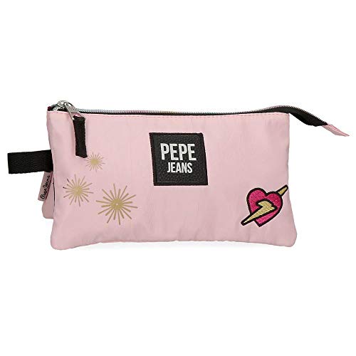 Pepe Jeans Forever Estuche Tres Compartimentos Rosa 22x12x5 cms Poliéster