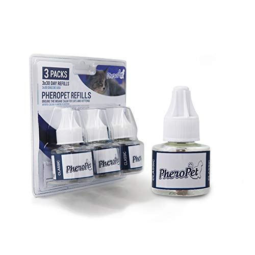 PheroPet Recambios – Difusor de feromonas para Gatos – Tranquilizante Gatos – Elimina Malos hábitos con Este Relajante para Gatos – Anti estrés y Anti arañazos para Gatos - (Pack 3 Recambios 48ml)