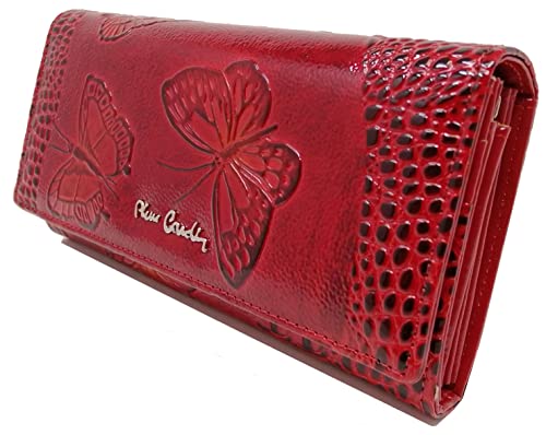 PIERRE CARDIN Cartera de mujer, hermosa, grande, espacioso, cuero, rfi, regalo, cartera con monedero, billetera para niña, rojo,