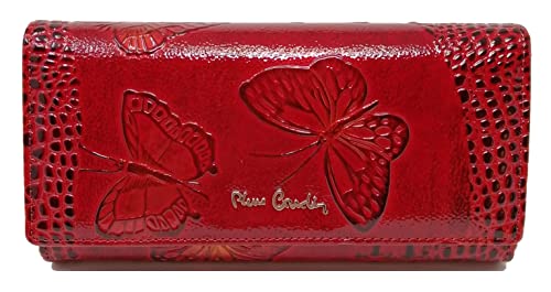 PIERRE CARDIN Cartera de mujer, hermosa, grande, espacioso, cuero, rfi, regalo, cartera con monedero, billetera para niña, rojo,