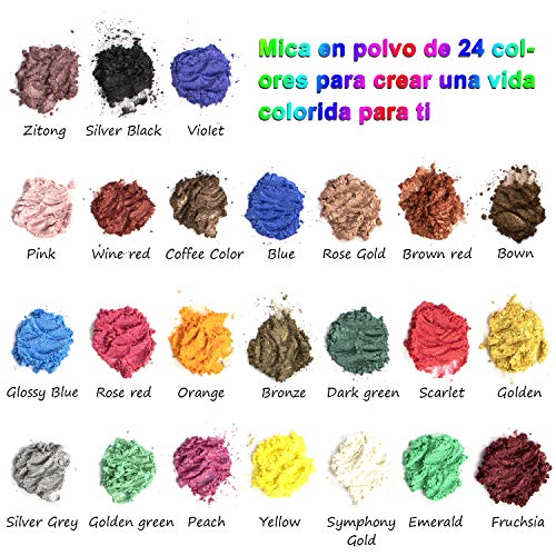 Pigmentos para Resina Epoxi 24 Colores - Mica en Polvo, Tinte para Suministros de Fabricación de Jabón, Aplicación en la Velas, Limos, Sombra de Ojos, Rubor, Arte de Uñas, Joyería de Resina, Artista