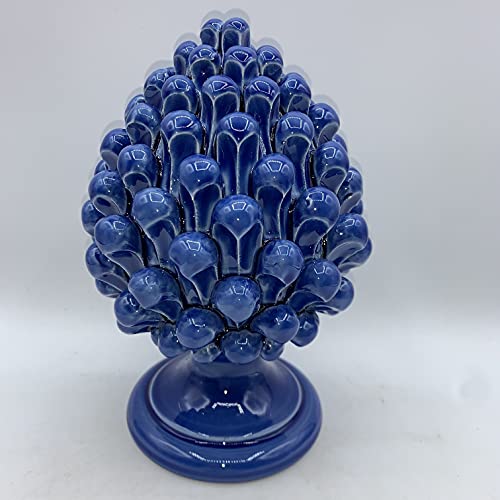 Piña de cerámica Siciliana de Caltagirone hecha totalmente a mano Pigna ornamental (BLU COBALTO, 15)