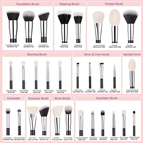 Pinceles de maquillaje, BEILI Juegos de pinceles de maquillaje 30 piezas Cabello natural profesional Premium Kabuki sintético Base Resaltador Sombras de ojos Kits de pinceles de maquillaje