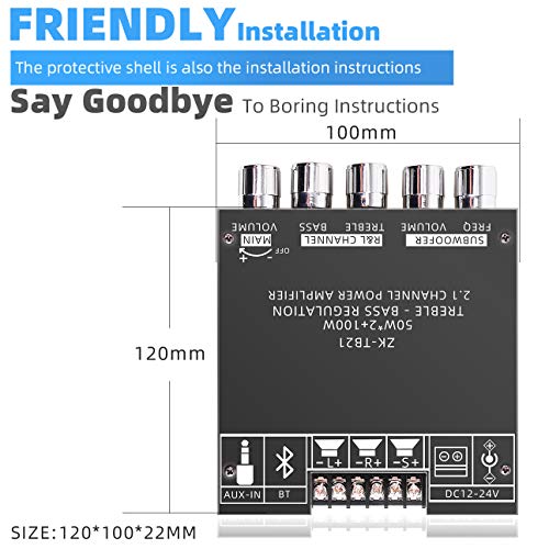 Placa amplificadora Bluetooth con Control de Agudos y Graves, AMP de Audio de Clase D de 2.1 Canales con Doble Chip TPA3116D2 DC 12-24V, Placa AMP para Altavoces inalámbricos DIY