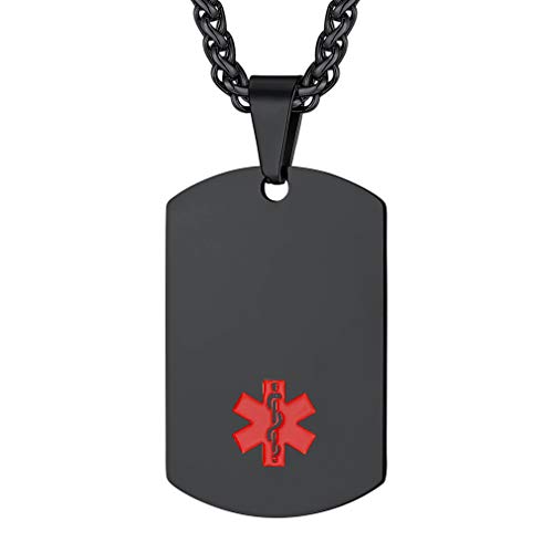 Placa de Identidad con Cadena Trenzada Trigo Espiga Collar Acero Inoxidable Personalizado Grabar Textos Láser Joyería Moderna de Necesidades Negro Esmalte Rojo