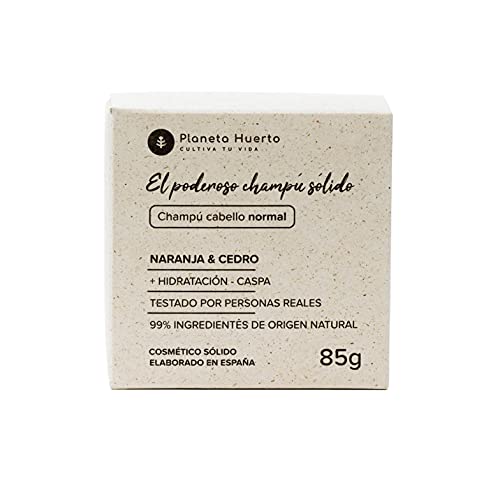 Planeta Huerto | Champú Sólido Para Cabello Normal de Naranja y Cedro, 85 gr | 99% Ingredientes de Origen Natural que Aportan Hidratación | Cosmética Sostenible Con Envase de Cartón Reciclado