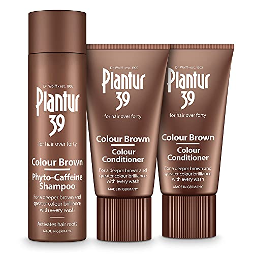 Plantur 39 Color Brown Pack de Champú Anticaida Mujer con Cafeína 250 ml y Acondicionador 2x 150 ml | Oculta Raíces del Pelo y Reduce la Caida del Cabello Mujer | Fórmula Única Crecimiento Cabello