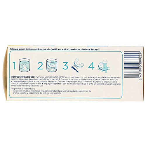 Polident Acción Desinfectante, Tabletas Limpiadoras Para Prótesis Dentales, Férula Dental Y Ortodoncia, 3 Minutos, 72 Tabletas
