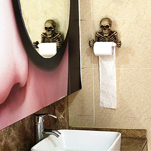 Portarrollos Baño, Calaveras de Esqueleto Portarrollo Papel Higiénico, Decoraciones de Halloween de Miedo Accesorios,Porta Rollo para Baños y Cocinas (Resina)