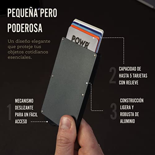 POWR Porta Tarjetas de Metal | Tarjetero Metalico RFID | Porta Tarjetas de Credito | Cartera Aluminio | Regalos Originales para Hombre