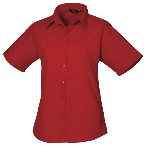 Premier - Camisa lisa de manga corta de caballero/hombre Diseño formal Tejido papelina (44.5 - Medida cuello 44.5cm/Rojo)