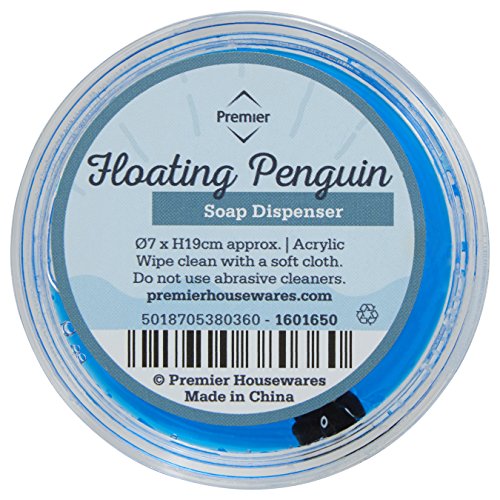 Premier Housewares – Loción/dispensador de jabón con pingüinos Flotante, acrílico, Claro/Azul, 7 x 7 x 19 cm