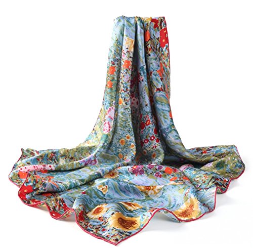 prettystern Chal foulard de seda mujer con impresión de arte Art Nouveau Gustav Klimt 90cm cuadrado Jardín con girasoles P636