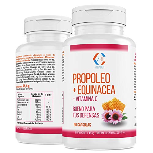 Propoleo Puro 90 Cápsulas| Vitamina C| Equinacea |Zinc| Vitaminas para Más Energía y Vitalidad| Refuerza las Defensas| Z90