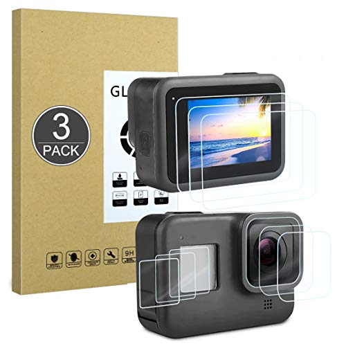 Protector de Pantalla Compatible con GoPro Hero 8 Black,[Resistente a Rayones,Alta Definición,Sin Burbujas],E-Hamii[3 Piezas]Protector de Vidrio Templado para GoPro Hero 8 Black