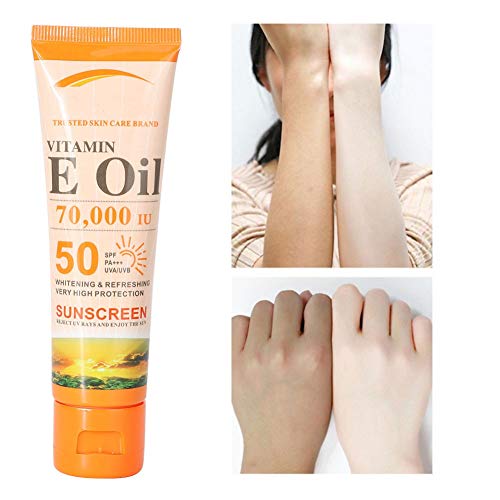 Protector solar facial, corporal, blanqueador, hidratante, solar, no graso, de larga duración, seco, transparente, protección UV, crema para el cuidado facial (50 g)(Vitamin E)