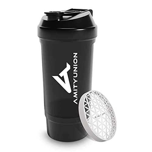 Proteína Shaker FYRA 700 ml - a prueba de fugas, BPA libre, con tamiz y escala, para batidos cremosos, de proteínas agitadores, para aislamientos y concentrados Iso Sport (black)