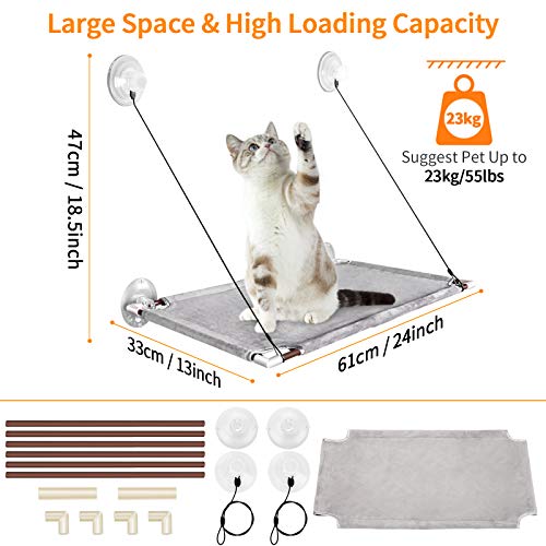 PUEIKAI Hamaca Ventana de Gato, Cama Gato Colgante para Gato, Hamaca Ventosa para Gatos con Ventosas de Perilla Resistentes, Cama de Gato Ventosa para Tomar el Sol, Soportar hasta 50LBS